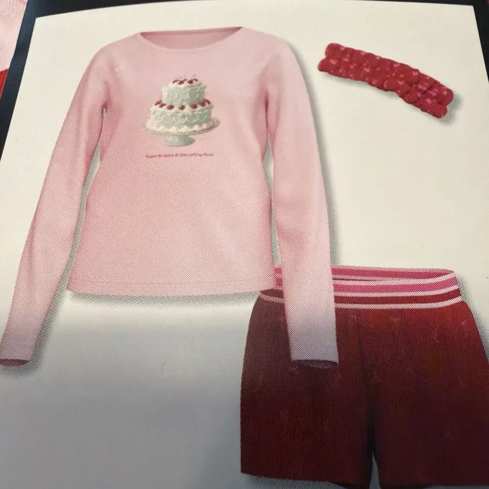 Art Class Girls XL 14-16 Pink Long Sleeve Pajama Set Spa Headband 3 Pc NWT
